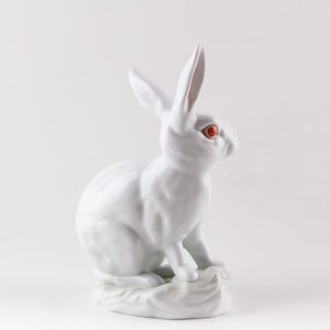 Herend, XL White Rabbit Sitting 12.5&quot;, Handpainted PORCELAIN FIGURINE ! (P041)
