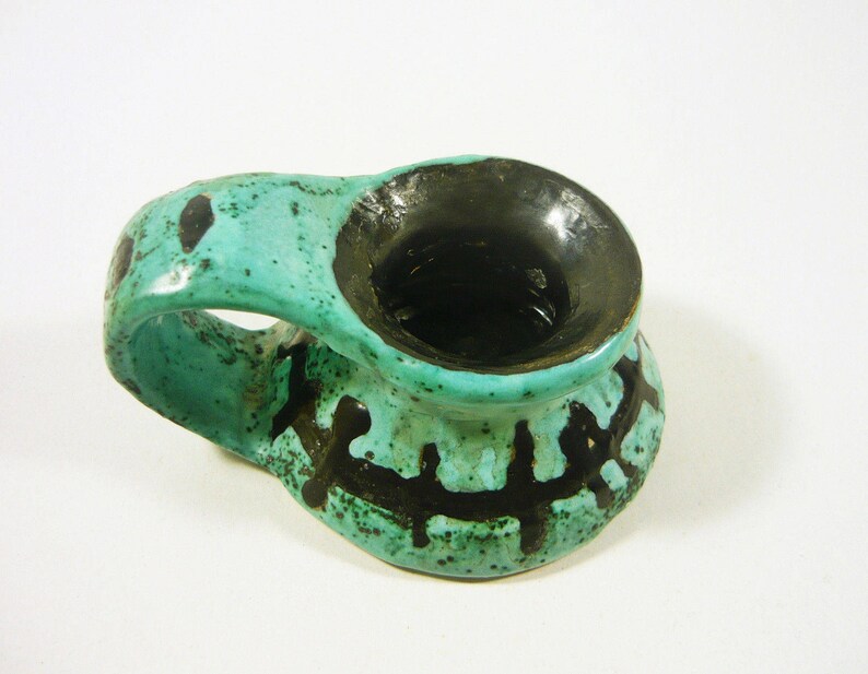 1950/'S ART POTTERY ! Gorka Livia Turquoise /& Black Retro Candle Holder 3
