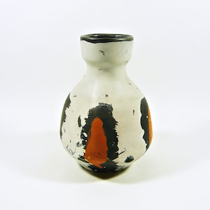Gorka Livia, White Retro Vase with Orange Spots 6", 1950'S ART POTTERY ! (G343)