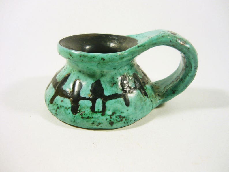 1950/'S ART POTTERY ! Gorka Livia Turquoise /& Black Retro Candle Holder 3