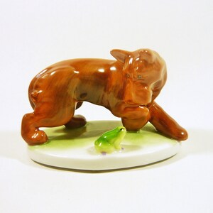 Herend, Terrier Dog With Frog 4.4&quot;, Handpainted PORCELAIN FIGURINE, MINT! (P152)
