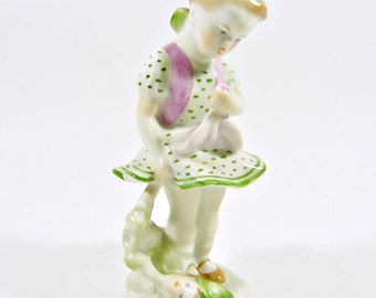 Herend, Little Girl Playing With A Doll, HANDPAINTED PORCELAIN FIGURINE ! (P121)