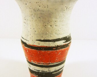 Gorka Livia, White Retro Vase with Dark Orange Stripes 6", 1960'S ART POTTERY ! (G328)