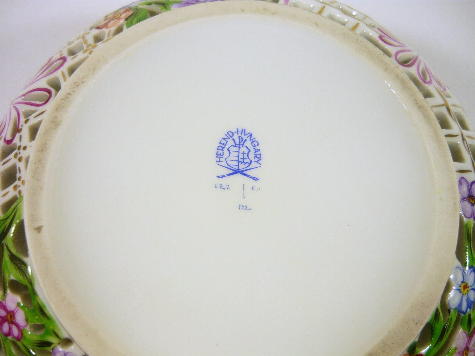 Herend XXL Floral Open Work Reticulated Round Box, HANDPAINTED