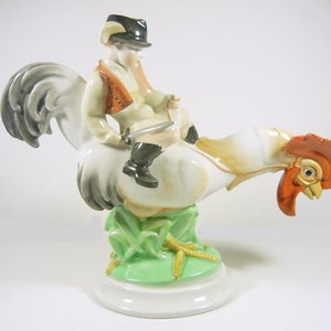 Herend Giant Rooster Rider Boy XXL 13.6&quot;, Handgeschilderd porseleinen beeldje! (P008)