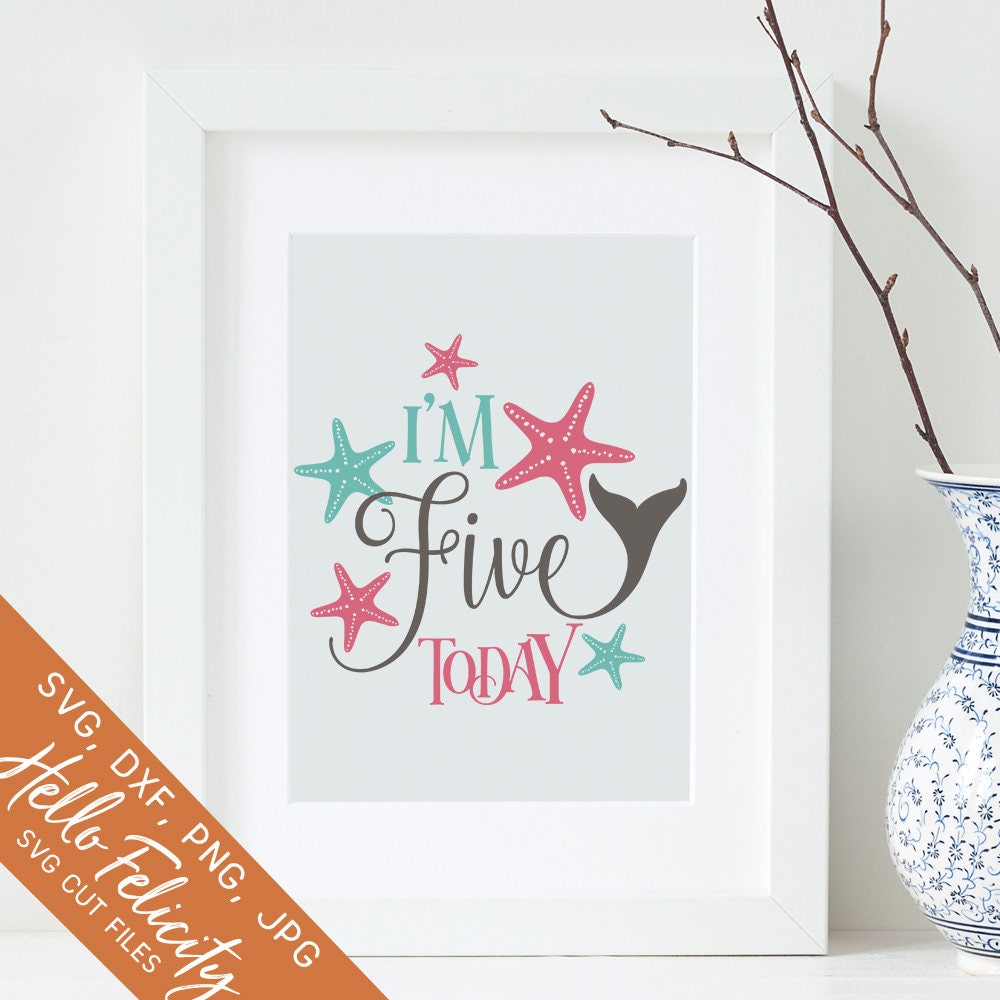 Download Mermaid Svg Starfish Svg Fifth Birthday Svg Dxf 5th | Etsy