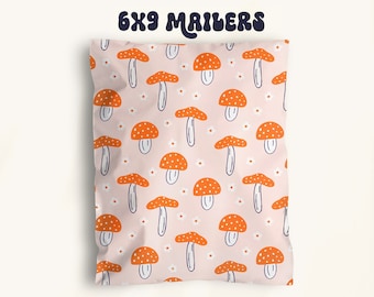 Retro Poly Mailers, 6X9 inch mailers, Cute Poly Mailers, Fall Design, Mushroom Pattern, Pretty Mailers, Shipping Supplies, Floral Mailers