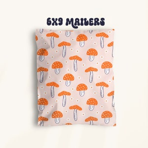 Retro Poly Mailers, 6X9 inch mailers, Cute Poly Mailers, Fall Design, Mushroom Pattern, Pretty Mailers, Shipping Supplies, Floral Mailers