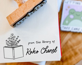 Custom Book Stamp, From The Library Of Stamp, Bookplate, Bookworm Rubber Stamp, Ex Libris Stamp, Book Stamper, Book Stamp Personalized