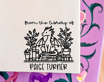 Custom Book Stamp, Dragon Library Stamp, Bookplate, Book label, Bookworm Accessories, Ex Libris Stamp, Fantasy Book Stamp Personalized