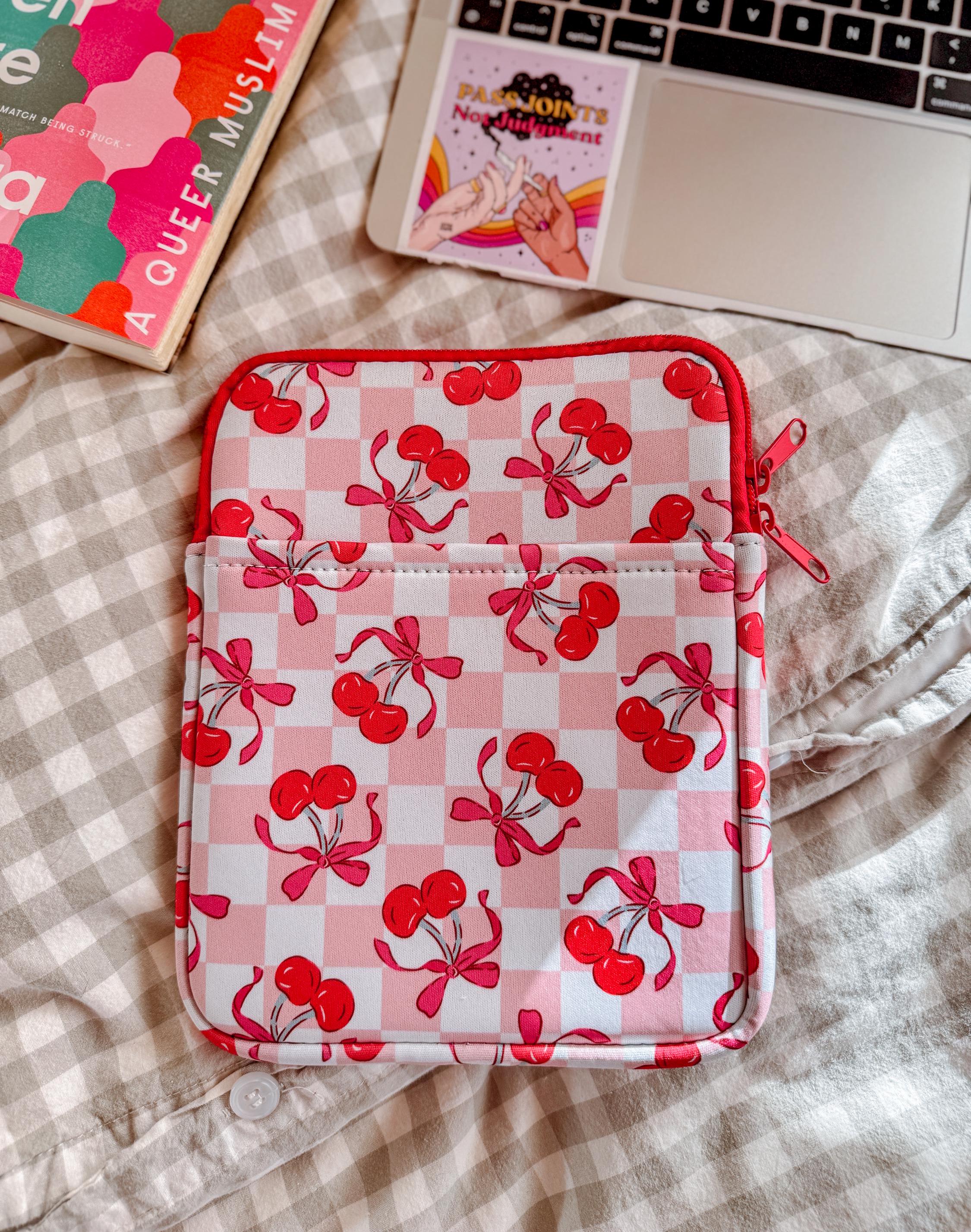 Book Sleeve, Kindle Sleeve, Book Sleeve with Zipper, Soft Tablet Case, Book Case, Cherry Checker Book Sleeve