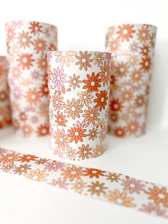 Retro Boho Daisies Water Activated Tape Pretty Packaging Tape