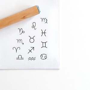 Mini timbro di gomma, piccolo timbro, timbro segni di nascita, francobolli celesti, piccolo timbro di imballaggio, timbro di gomma Peg, francobolli di astrologia, timbro zodiacale