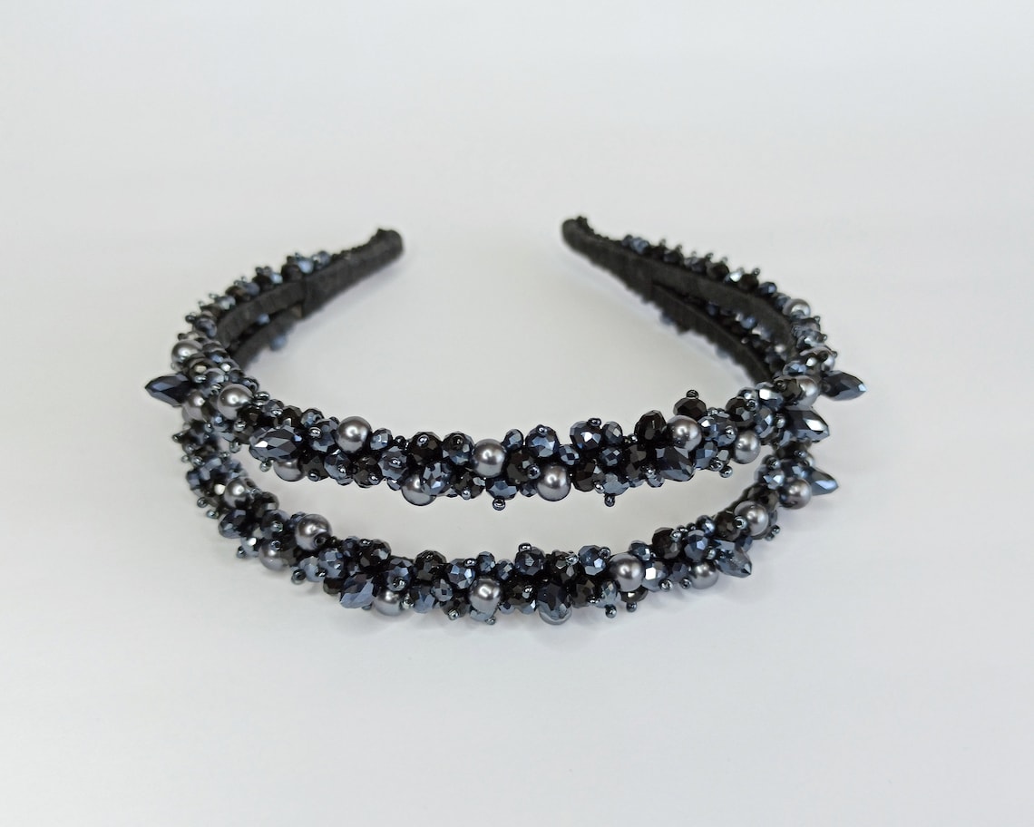 Pearl jeweled headband Crystal headpiece for bride Black Etsy