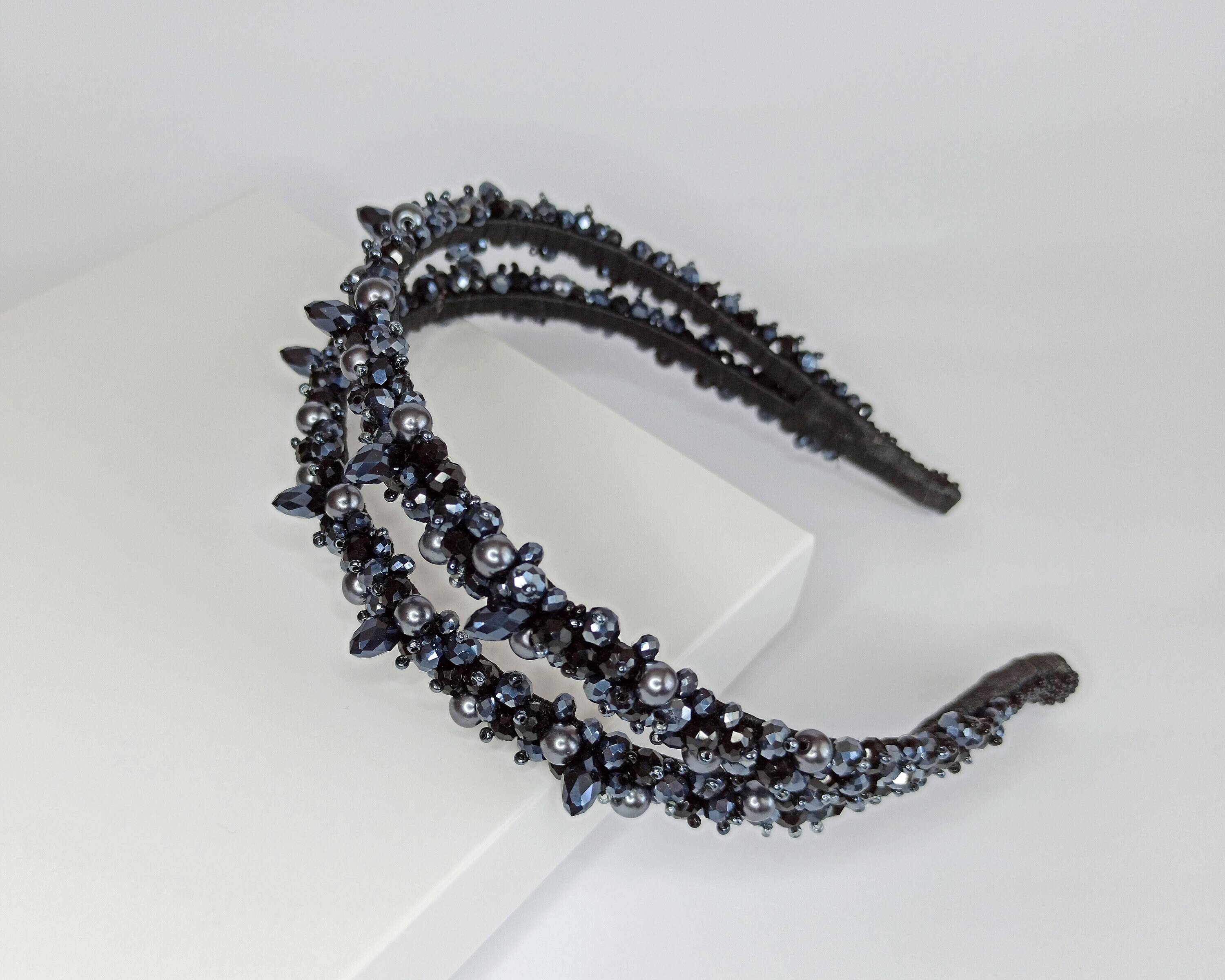 Pearl jeweled headband Crystal headpiece for bride Black | Etsy