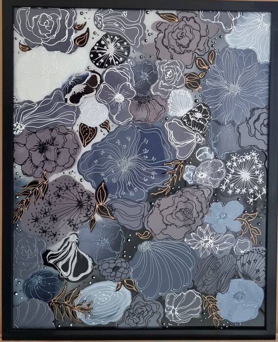 Fantasy flowers. Glass painting mural. Hand painted. Glass painting by Orsolya G Vadasz