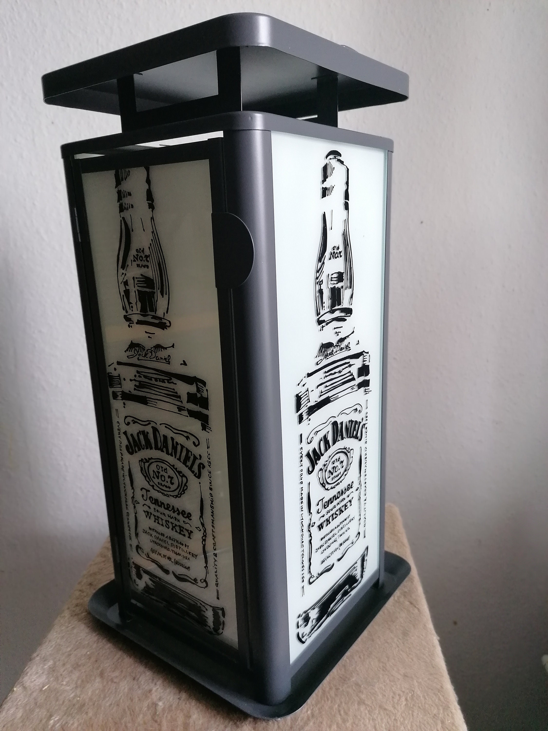 Lantern with Jack Daniels motiven. Handpainted. Homdeco. Free shipping