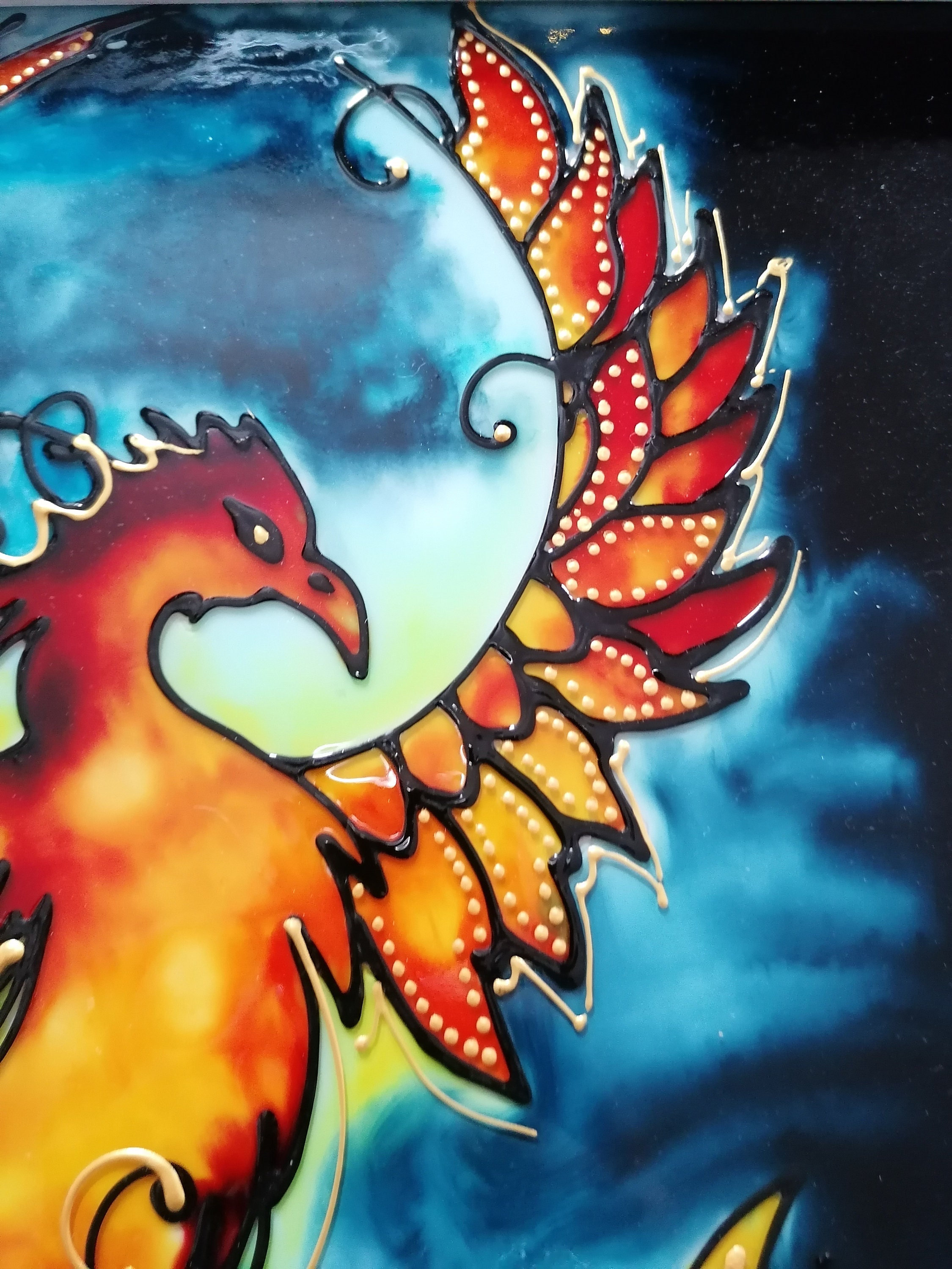 Phoenix Illuminated Mural. Hand Painted. Glass Painting by Etsy UK