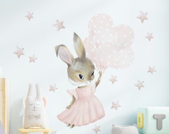 Naklejki na ścianę dla dzieci, naklejka dla dzieci, naklejka na ścianę królik, naklejka na ścianę króliczek, naklejka balony