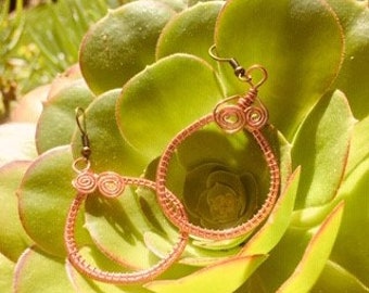 Copper Spiral Teardrop Earrings