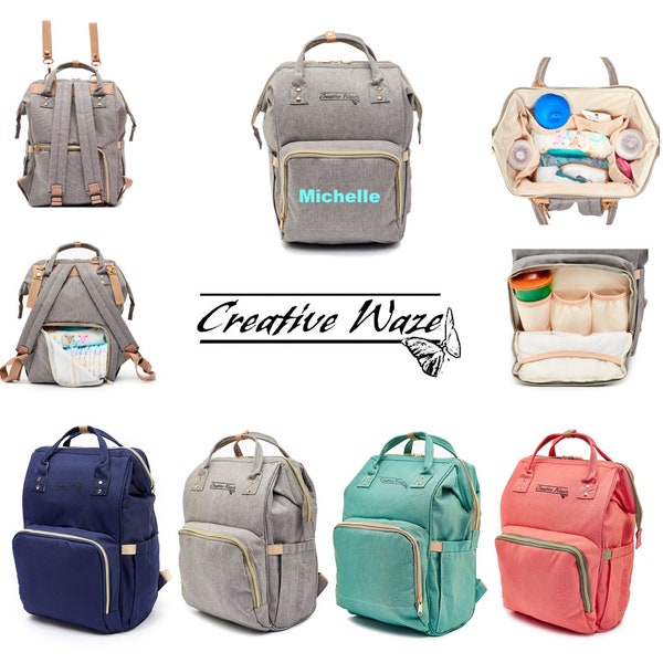 Personalized Diaper Bag  Backpack , Mummy backpack With Stroller Straps / Pram Straps
