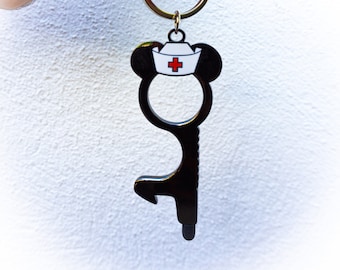 Nurse Door Opener With Stylus Tip | Nurse Touchless Keychain | Door Opener | Bottle Opener | Keychain | Disney nurse Door Opener |