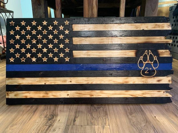 Thin Blue Line Woodflagbullets K9 Flag2police Flag Etsy
