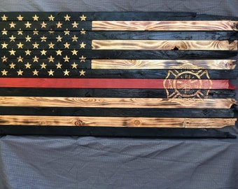 Firefighter gift, thin red line, maltese cross, wood flag, firefighter, thin red line flag