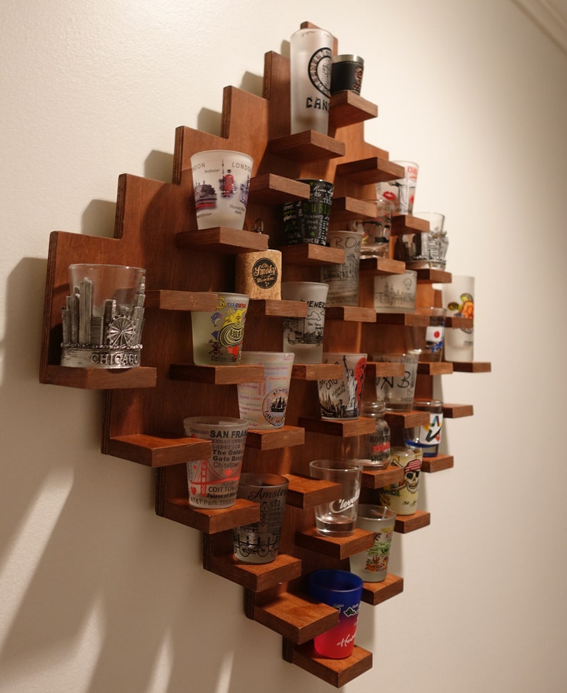 Shot Glass Display Case Wall Mount Decor Dimond Etsy