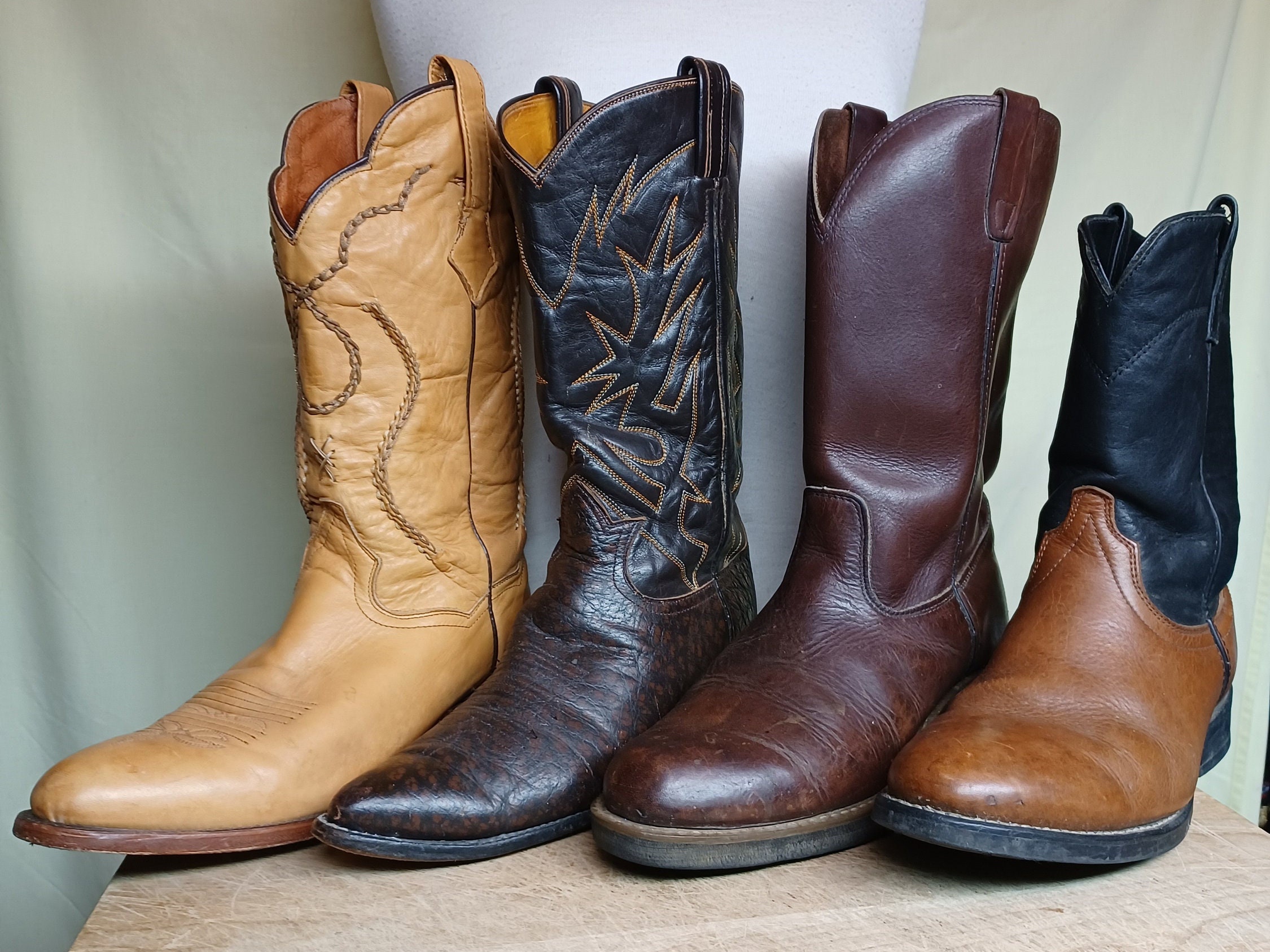 Men Sz 9.5dwide Leather Cowboy Boots 