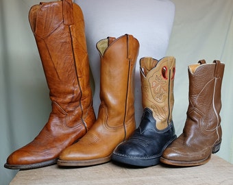 Vintage Leather Cowboy Boots - Etsy