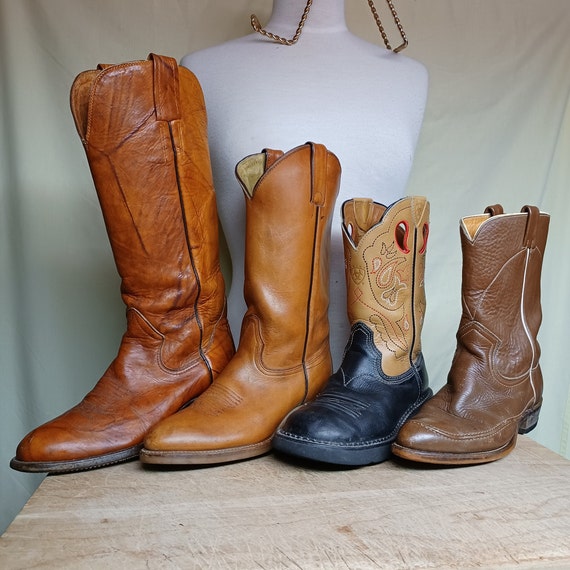 Vintage Leather Cowboy Boots - Etsy