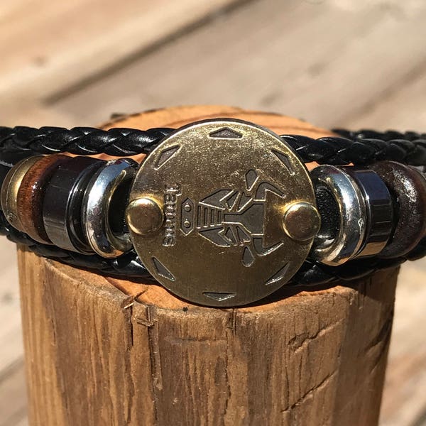 8" Astrological Leather Bracelet/ Zodiac/ Taurus with Clasp 