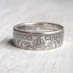 Austro-Hungarian 2 crowns 1912 or 1913 Silver 2 Corona Coin ring - Austrian coin ring - silver coin ring