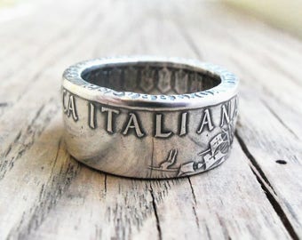 Silver Coin Ring Italy, Rings from Coins, Silver ring of Italy coins - Silver Italian Coin Ring -Coin Rings Handmade from Italian 500 Lire