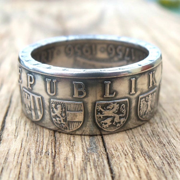 Austrian Silver 25 Schilling Coin ring - Austrian Men's Silver Ring from 25 Shilling - Austria Coin Ring - Österreich