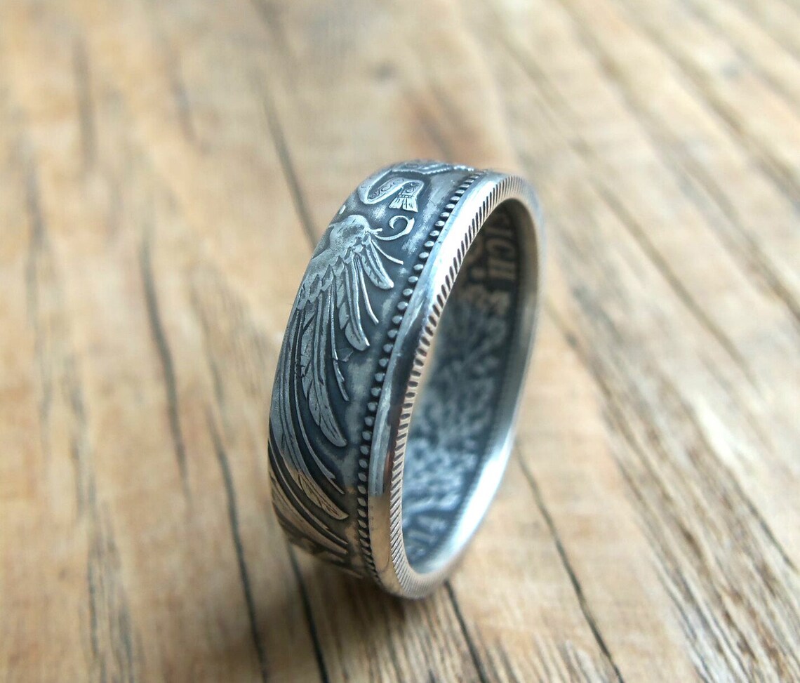 1961 FRG 5 Mark Heiermann Silver Coin Ring – 625 Silver – Unisex Handmade Germany