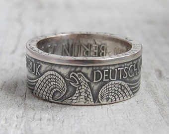 German Silver Coin Ring - 10 Mark 1987 - Bundesrepublic Deutschland - Handcrafted Rings from Coins - Coin Ring Germany - Deutsch jewelry