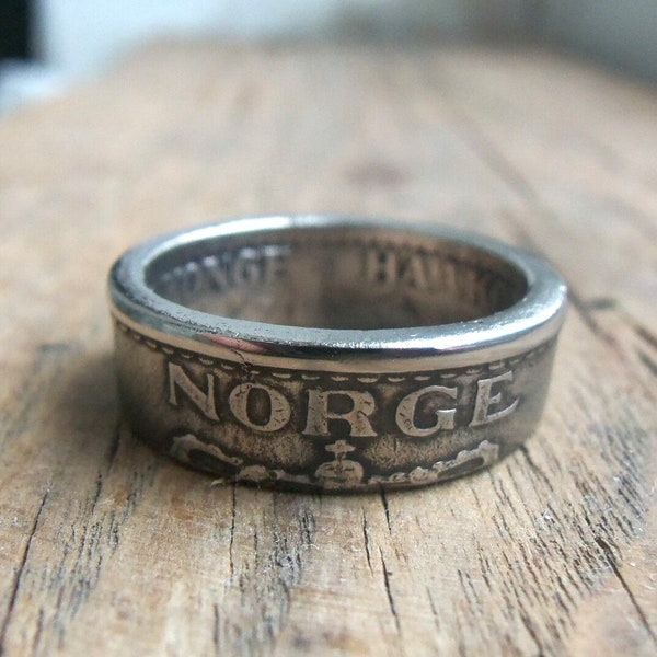 Norwegian Coin Ring - Norge Coin Ring - Ring from Norway Coin - Kongeriket Noreg - Norsk ring av mynten - Norge 1 Krone coin ring