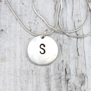 Custom Sterling Silver Disc Charm Necklace- Hand Stamped- Choose Your Initals, Charm Metal and Chain - Silver Personalized Necklace