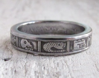 Coin Ring (Mexico) Steel Skull - Mexican coin ring - Mexican jewelry - Mexican coin ring - Steel ring