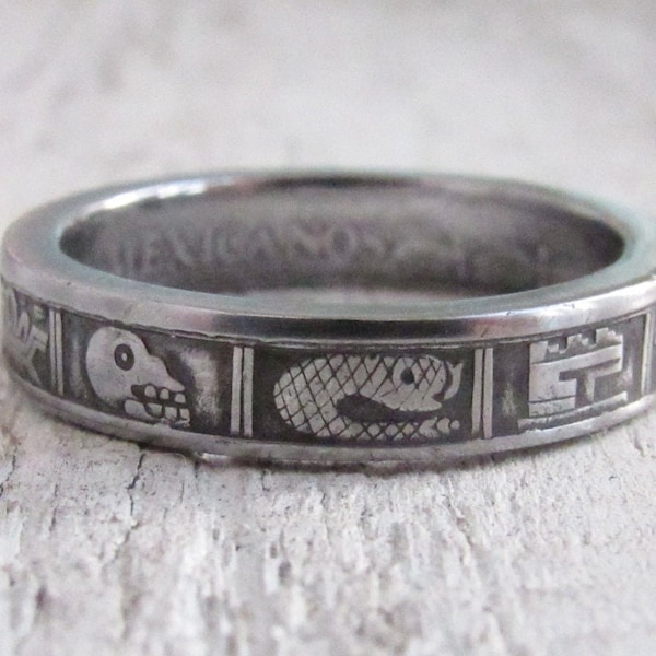 Coin Ring (Mexico) Steel Skull - Mexican coin ring - Mexican jewelry - Mexican coin ring - Steel ring