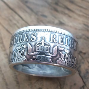 Germany Silver Coin Ring 5 Marks 1874-1876- Deutsches coin ring - 5 mark coin ring - Souvenir from Germany - Funf Mark - Deutschland