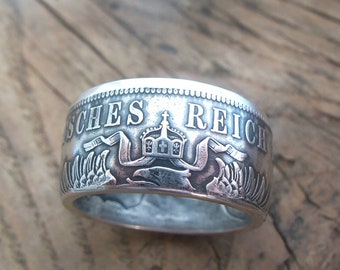 Anillo de plata de 5 marcos de Alemania, 1874-1876 - Anillo de moneda de 5 marcos - Recuerdo de Alemania - Funf Mark - Alemania