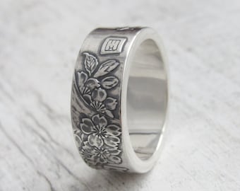 Japanese coin ring - coin ring Japan - wedding ring - sakura on the ring - Japanese jewelry - Japanese souvenir - coin jewelry