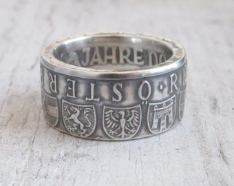 Österreichischer Silbermünzenring – Vintage Österreich 50 Schilling – Historischer Münzschmuck, numismatischer Ring, Münzring Österreich