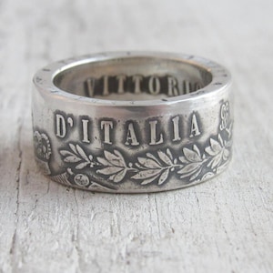 Silver Italian 5 Lire Coin Ring - Italy 5 Lire - Italian Jewelry - Silver Italian coin ring - Silver coin rings - ring from Italian coin
