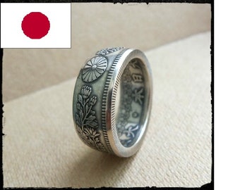 Japanese Silver Coin Ring - Silver 50 sen coin - Japan 50 Sen Silver Coin Ring - Japanese Jewelry