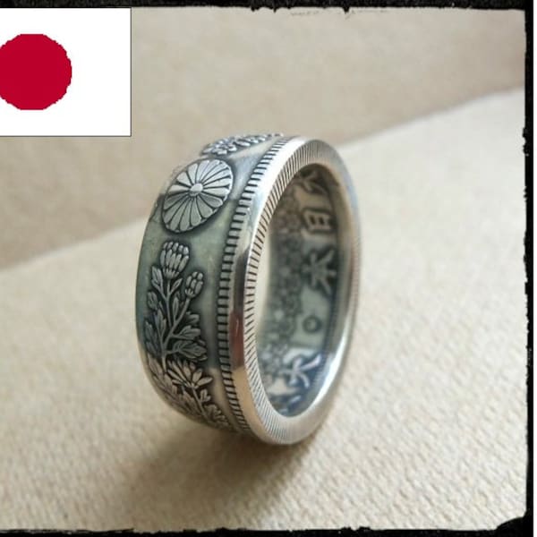 Bague en argent japonais - Pièce en argent 50 sen - Bague en argent Japon 50 Sen - Bijoux japonais