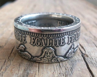 Silver coin ring France- Liberte Egalite Fraternite- French coin ring - French silver coin ring- France coin ring- Hercules - Hercules ring